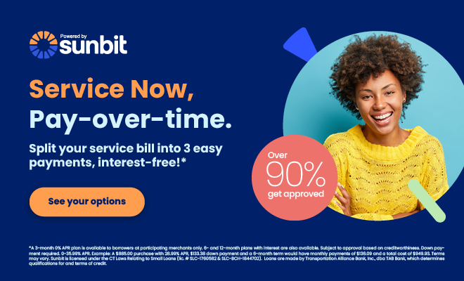 Service promotion offering pay-over-time options with Sunbit